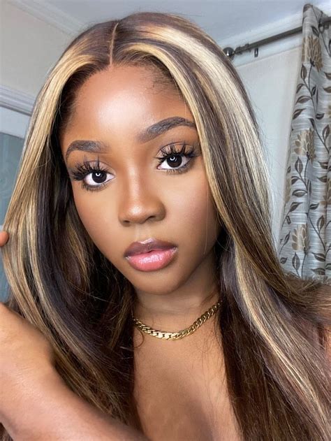 honey highlights in black hair|blonde highlights on black girl.